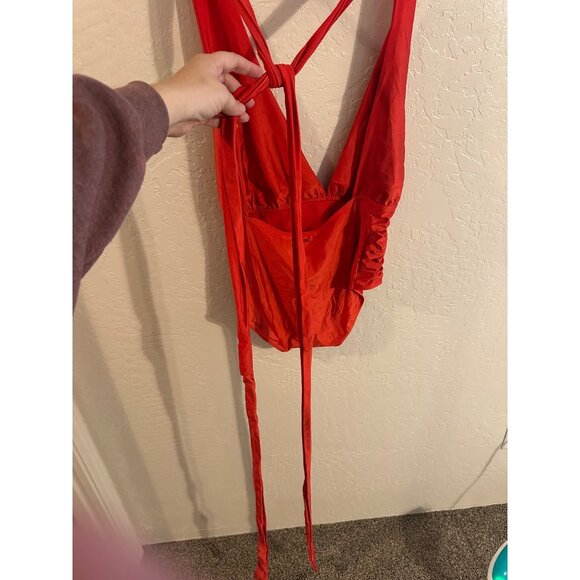 Y Nicole Miller New York Red Convertible Deep V Neck Strappy One Piece Swimsuit - Picture 9 of 12